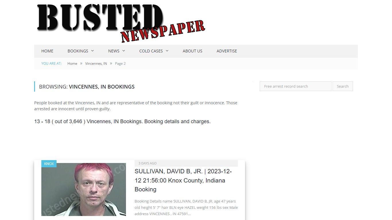 Vincennes, IN Mugshots - page 2 - BUSTEDNEWSPAPER.COM